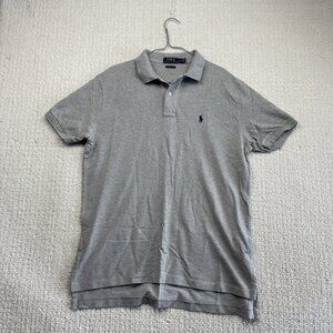 Polo Ralph Lauren Gray w/ Blue Logo Men L Classic Fit Short Sleeve Polo Preppy